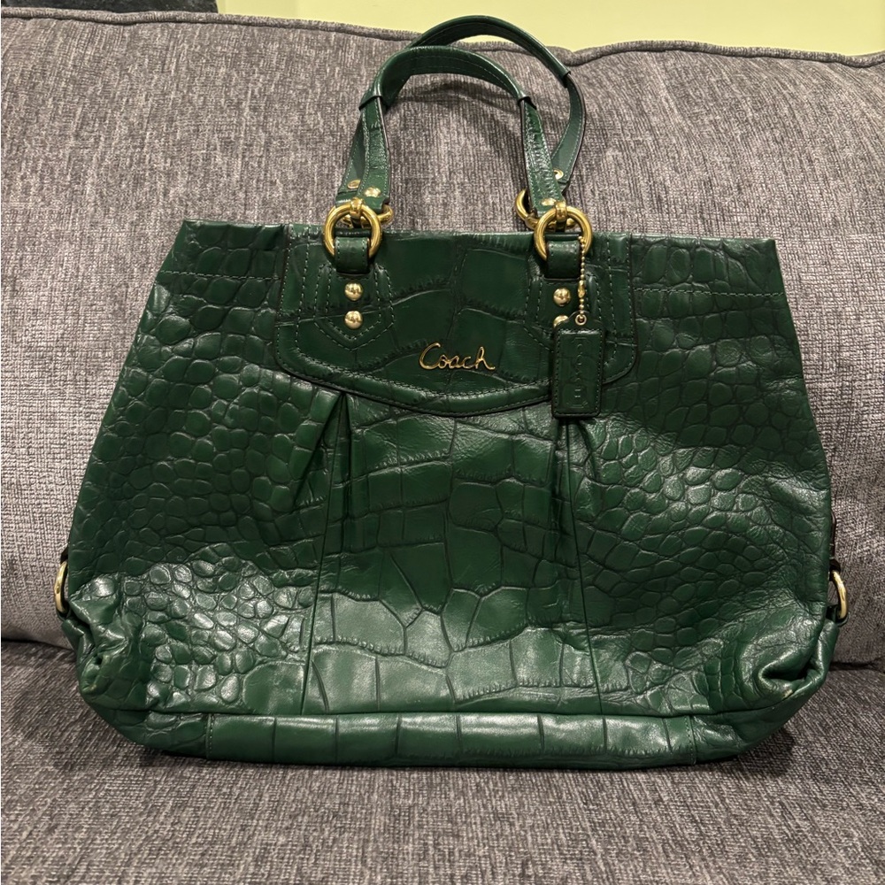 Coach Dark Green Crocodile Embossed Tote